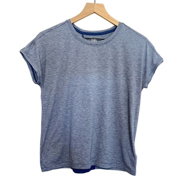 Athleta Girl XXL / 16 Stripe Blue Gray Back At It Tee Mesh Back - Picture 3 of 8